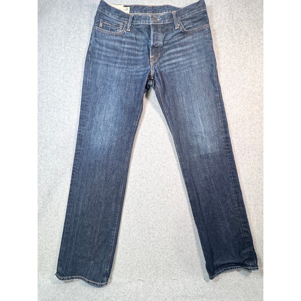 Abercrombie & Fitch Mens Straight Leg Dark Wash Denim Jeans 34x34 Button Fly